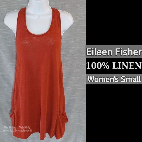 Eileen Fisher 100% Linen Autumn Orange Tunic Sleeveless Tank Top Womens Small - Picture 1 of 12
